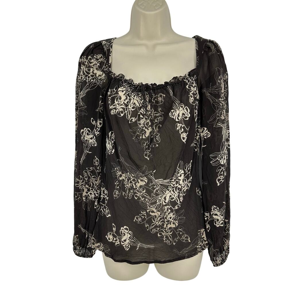 Y2K The Limited Silk Floral Top Long Sleeve Brown Milkmaid Bohemian Fairy 90s